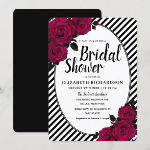 Invitation Elégante Rose Black Stripes Fête des mariées gothi