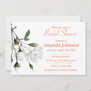 Invitation Elégante Rose blanche Floral Brasserie