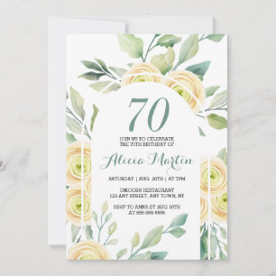 Invitation Elégante Rose blanche Flore verte 70e anniversaire