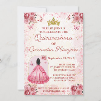 Invitation élégante rose blush pour Quinceañera 15