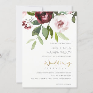 INVITATION ÉLÉGANTE ROSE BURGUNDY PEONY MARIAGE FLORAL