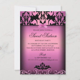 Invitation élégante rose damassée pour une fête de
