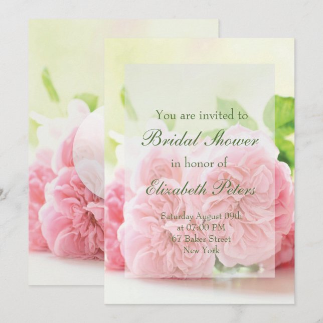 Invitation Élégante Rose  d'été rose Fête des mariées Mariage (Devant / Derrière)