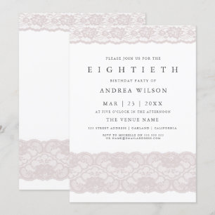 Invitation élégante rose en dentelle pour 80e anni