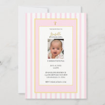 Invitation élégante rose et or pour baptême avec p