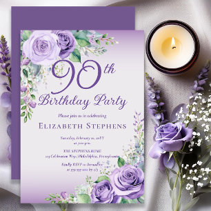 Invitation Élégante Rose Fleurale Lavande Violette 90e Annive