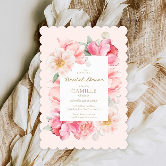 Invitation Élégante Rose Floral Douche nuptiale (Pink Floral Elegant Bridal Shower Invitation)