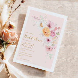 Invitation Élégante Rose Floral Douche nuptiale