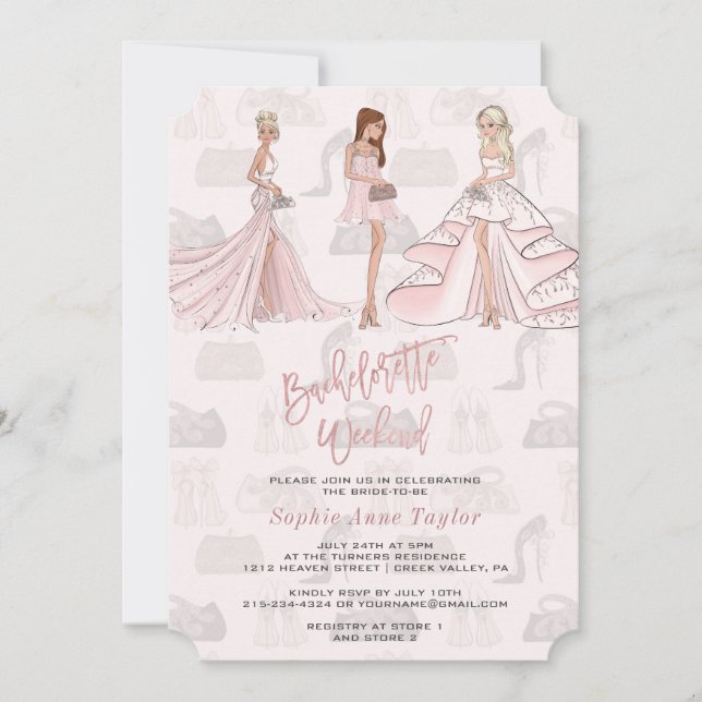 Invitation Elégante Rose Gold Bachelorette Weekend (Devant)