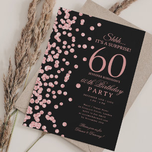 Invitation Élégante Rose Gold Glitter Surprise 60e Anniversai