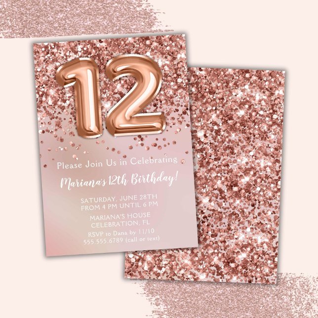 Invitation Élégante Rose Gold Kids Girl 12e fête d'anniversai (Créateur téléchargé)