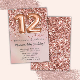 Invitation Élégante Rose Gold Kids Girl 12e fête d'anniversai