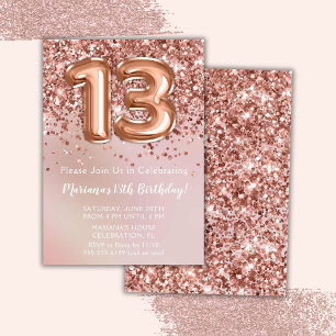Invitation Élégante Rose Gold Kids Girl 13e fête d'anniversai