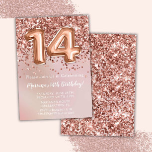 Invitation Élégante Rose Gold Kids Girl 14ème anniversaire fê