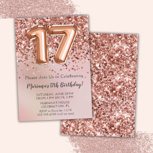 Invitation Élégante Rose Gold Kids Girl 17ème anniversaire fê