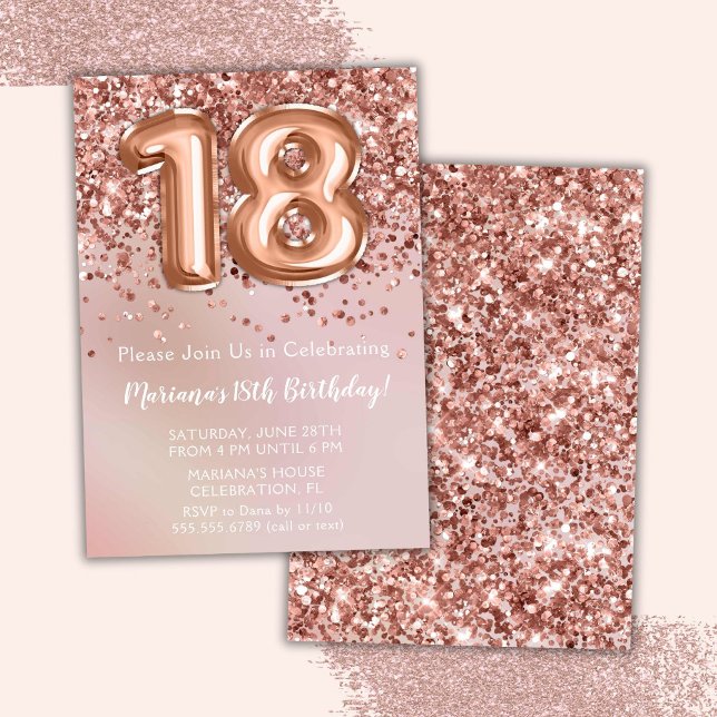 Invitation Élégante Rose Gold Kids Girl 18e fête d'anniversai (Créateur téléchargé)