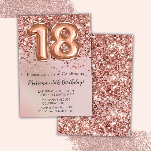 Invitation Élégante Rose Gold Kids Girl 18ème anniversaire Fê (Créateur téléchargé)