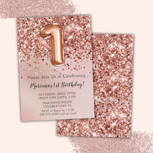 Invitation Élégante Rose Gold Kids Girl 1er Anniversaire Fête