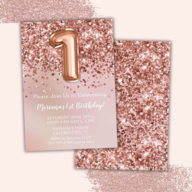 Invitation Elégante Rose Gold Kids Girl 1er anniversaire fête (Créateur téléchargé)