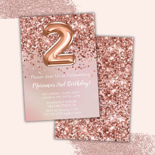 Invitation Élégante Rose Gold Kids Girl 2e fête d'anniversair