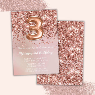 Invitation Elégante Rose Gold Kids Girl 3e fête d'anniversair