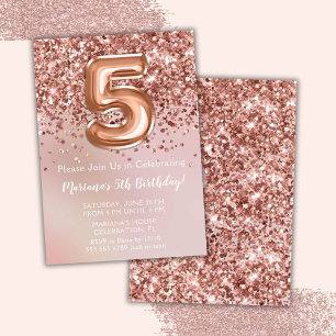 Invitation Élégante Rose Gold Kids Girl 5e fête d'anniversair