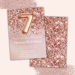 Invitation Élégante Rose Gold Kids Girl 7e fête d'anniversair