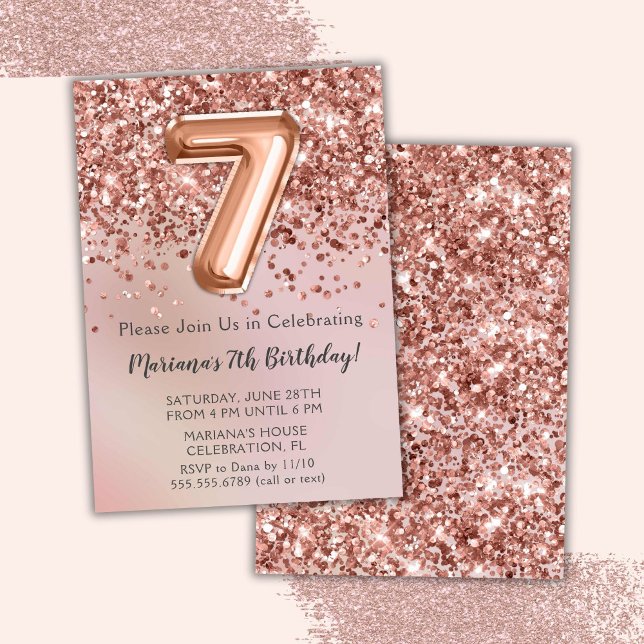 Invitation Élégante Rose Gold Kids Girl 7e fête d'anniversair (Créateur téléchargé)
