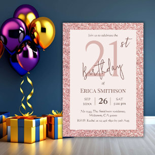 Invitation Elégante Rose Gold Parties scintillant moderne 21e