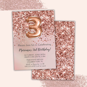 Invitation élégante rose gold pour les 3 ans d'une