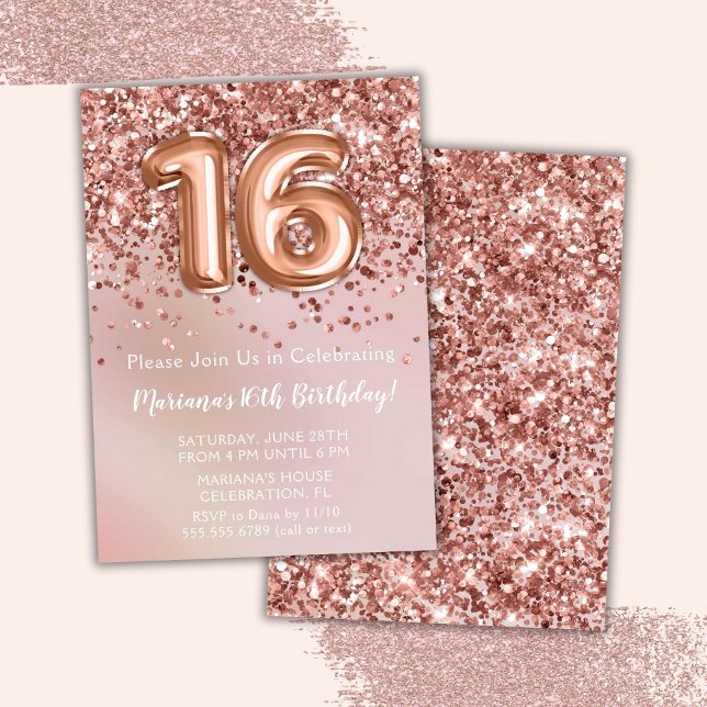 Invitation Élégante Rose Gold Sweet 16e fête d'anniversaire (Créateur téléchargé)