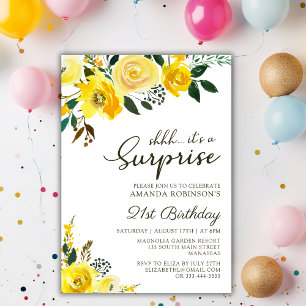 Invitation Élégante Rose jaune Florale Surprise 21e anniversa