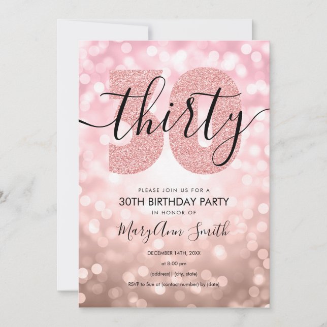 Invitation Elégante Rose moderne Gold 30th Birthday Party (Devant)