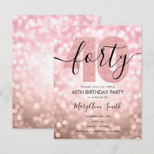 Invitation Elégante Rose moderne Gold 40th Birthday Party