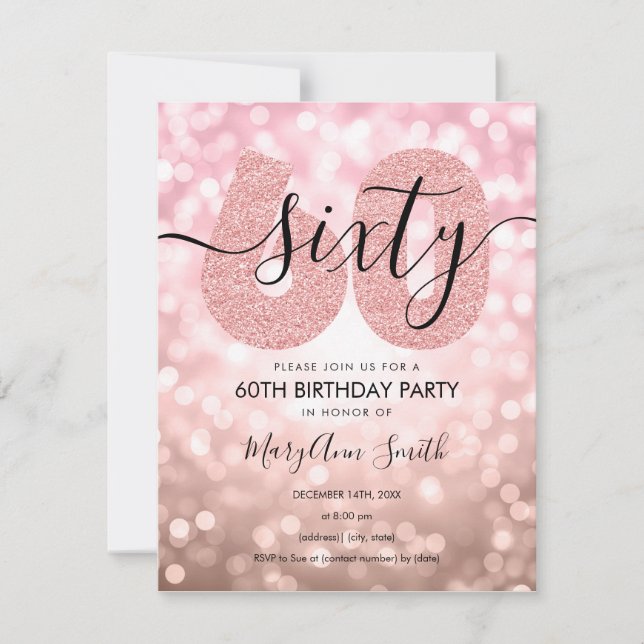Invitation Elégante Rose moderne Gold 60e fête d'anniversaire (Devant)