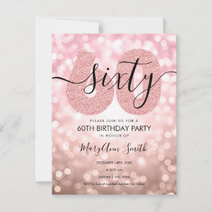 Invitation Elégante Rose moderne Gold 60e fête d'anniversaire