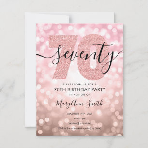 Invitation Elégante Rose moderne Gold 70e fête d'anniversaire