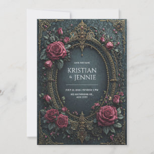 Invitation Élégante rose ovale burgundy gothique foncé de mar