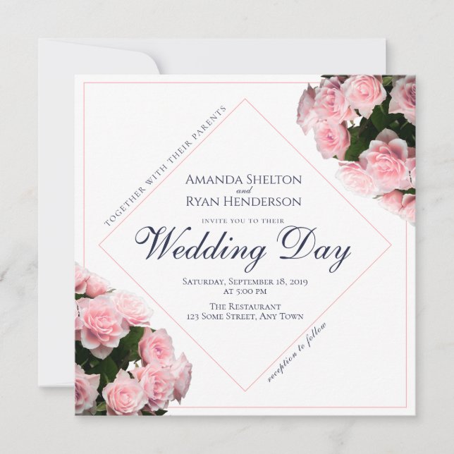 Invitation Élégante Rose Rose Fleurs Mariage Floral (Devant)