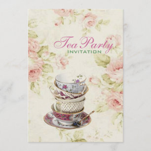 Invitation élégante rose rose Floral vintage Thé de mariée