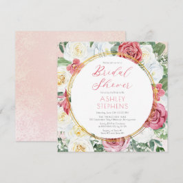 Invitation Élégante rose rose | Gold Frame Fête des mariées I