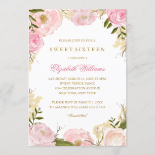 Invitation élégante rose rose pour Sweet Sixteen