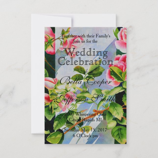 Invitation Elégante rose roses aquarelle florale (Devant)