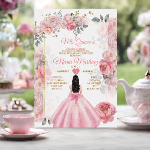Invitation Élégante rose Roses Floral Princess Quiñceanera