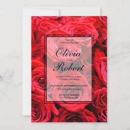 Invitation Élégante rose rouge fleurs rouges rouge floral rou