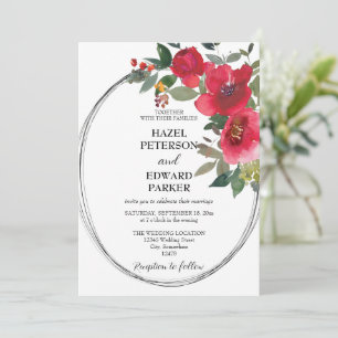 Invitation Élégante rose rouge florale aquarelle de mariage
