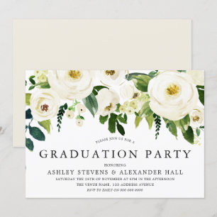 Invitation Élégante Roses Blanches Belle fête de graduation