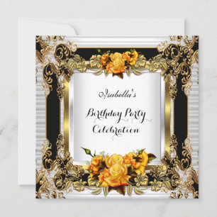 Invitation Elégante Roses Jaunes Or Blanc Noir Anniversaire 2