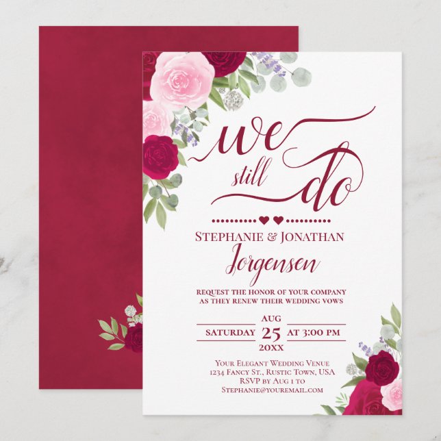 Invitation Elégante Roses Magenta Rose Nous Faisons Encore Vo (Devant / Derrière)