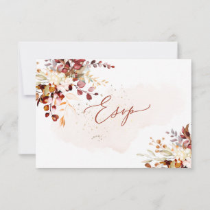 Invitation Elégante rouille Orange Fall Eucalyptus, Repas RSV